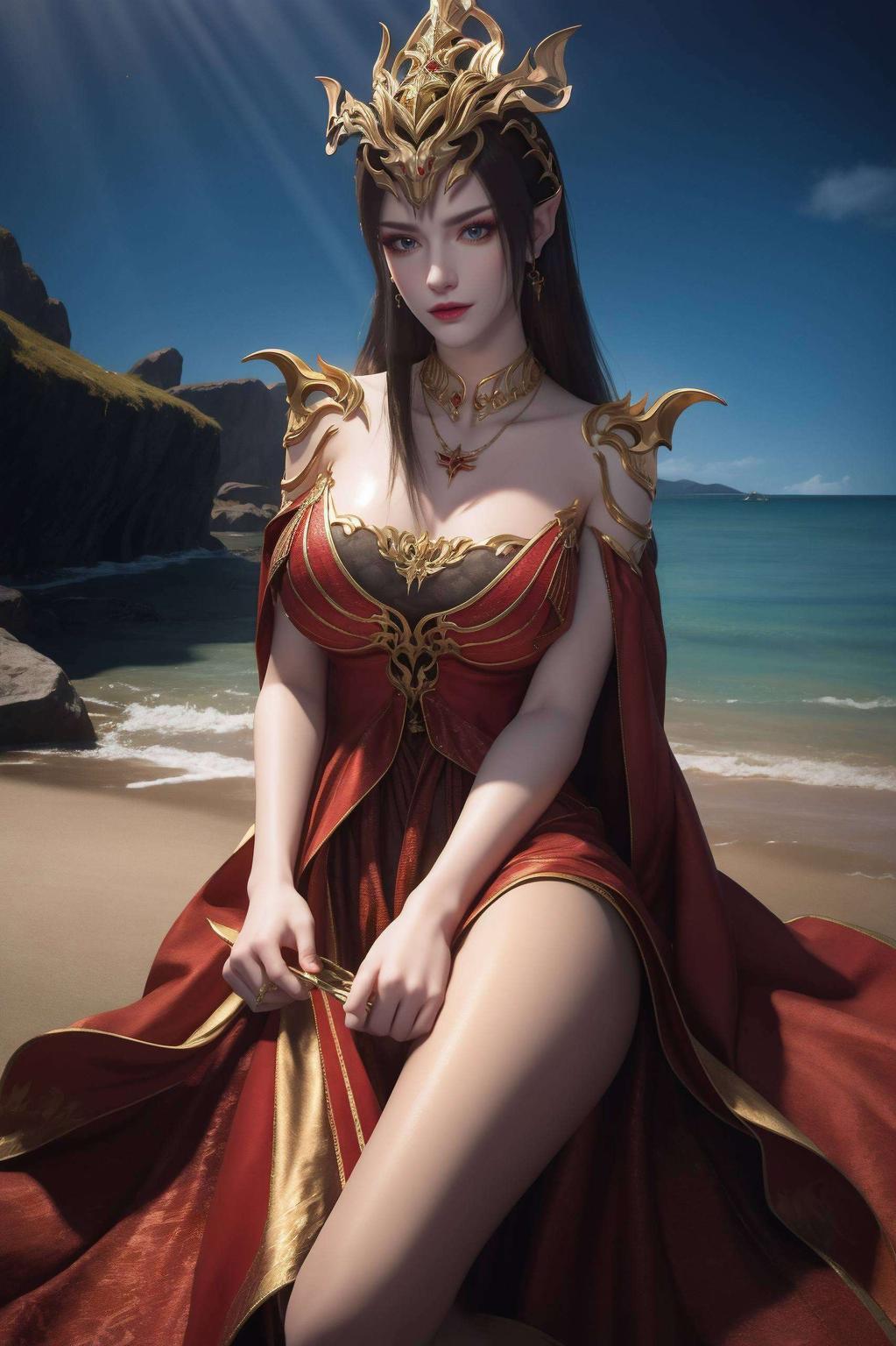 背景中的苍穹之力与她相映成辉眼神犀利