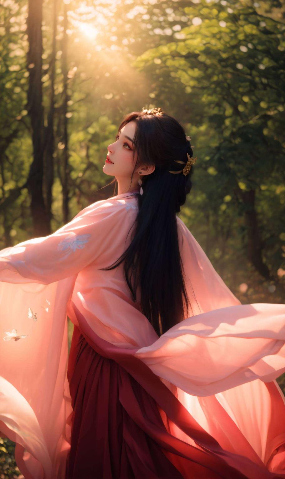 绿色背景中南宫夕儿眼神深邃