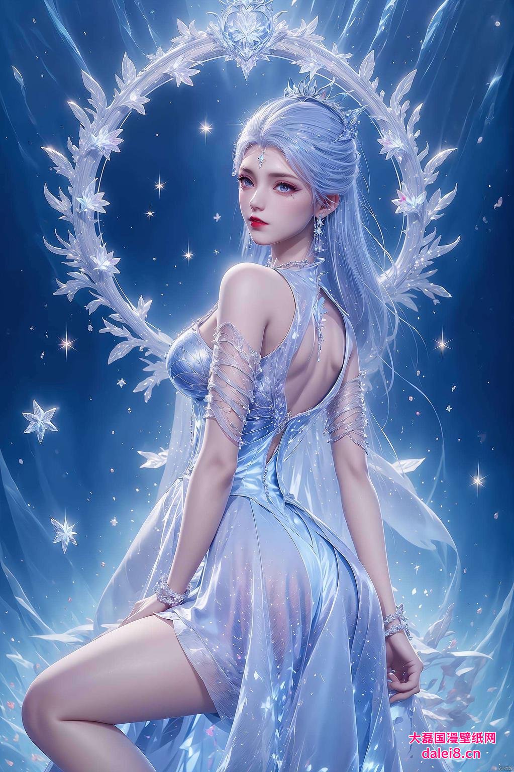 雪女轻坐圆环中炫彩苹果壁纸映