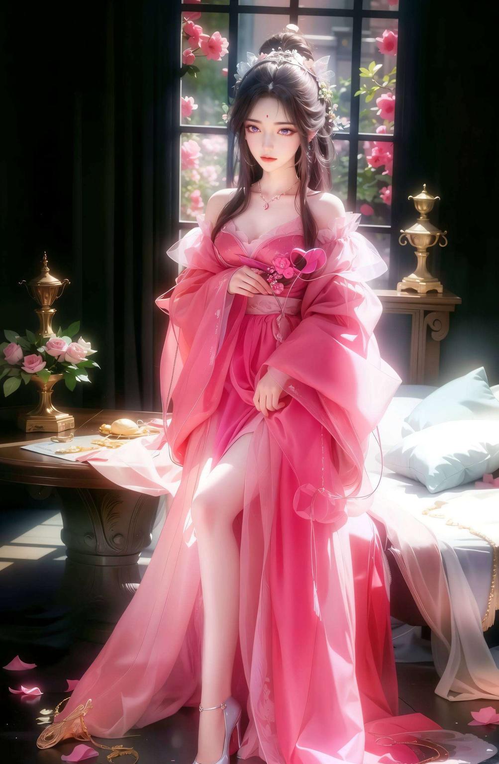 淡粉色背景配上楚月婵俏皮可爱的形象